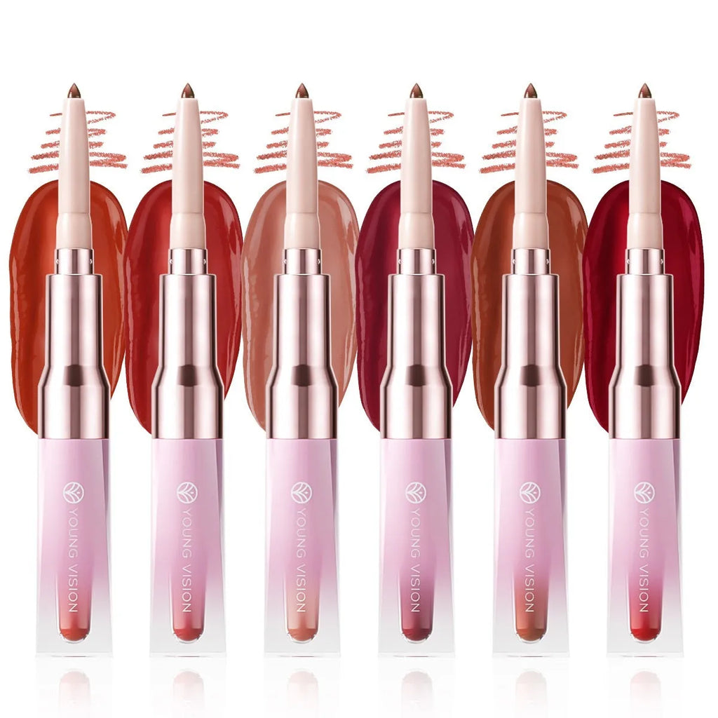 Double-headed lip liner and mirror lip gloss in one unit, 0.2g liner and 5ml gloss, shades 01 to 06