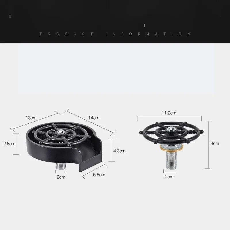 Automatic cup washer faucet with black case and high-pressure nozzle for cleaning cups and pitchers