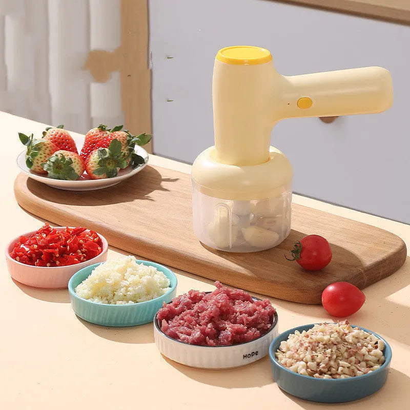 2 in 1 handheld electric garlic chopper with 304 blade, 250ml cup, USB Type-C rechargeable, khaki or beige