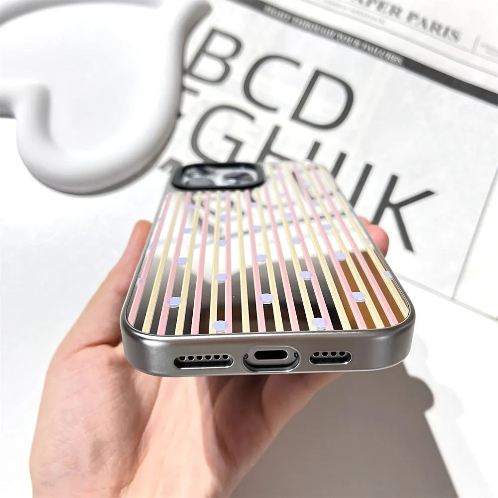 Mirror finish contrast stripe silver edge iPhone case for 12-16 series