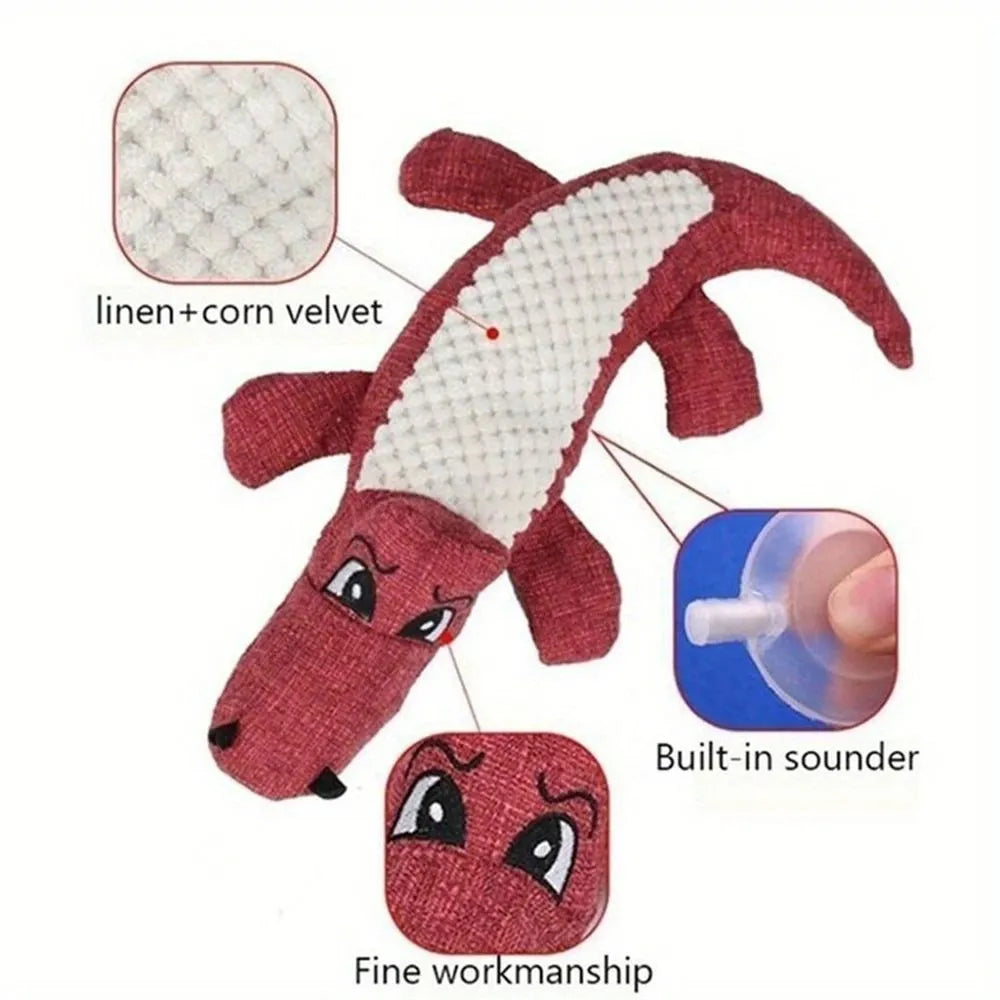 Plush squeaky dog chew toy, 29cm long, linen and PP cotton, blue red green