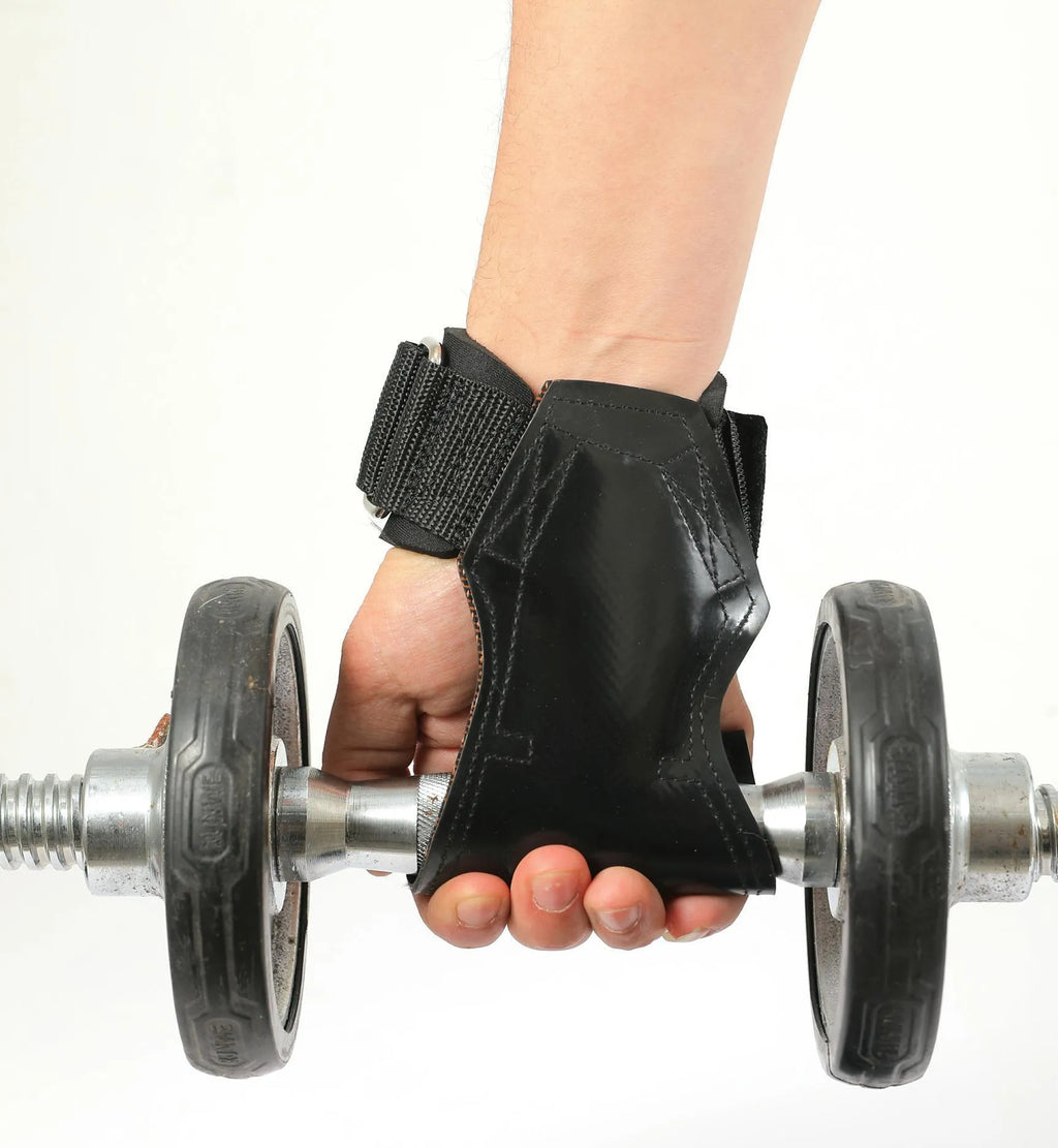 Black rubber non-slip booster hose belt for weightlifting and rock climbing grip aid.