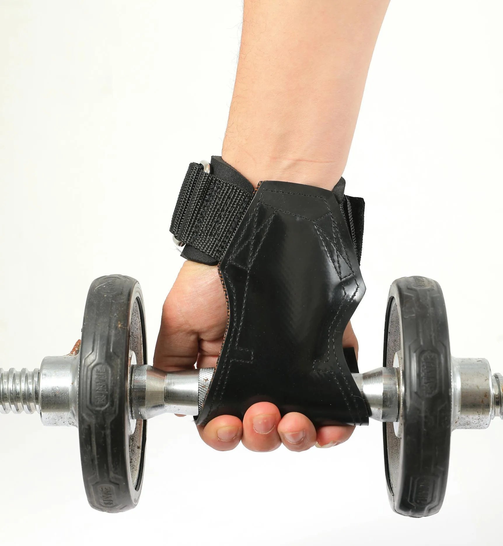 Black rubber non-slip booster hose belt for weightlifting and rock climbing grip aid.