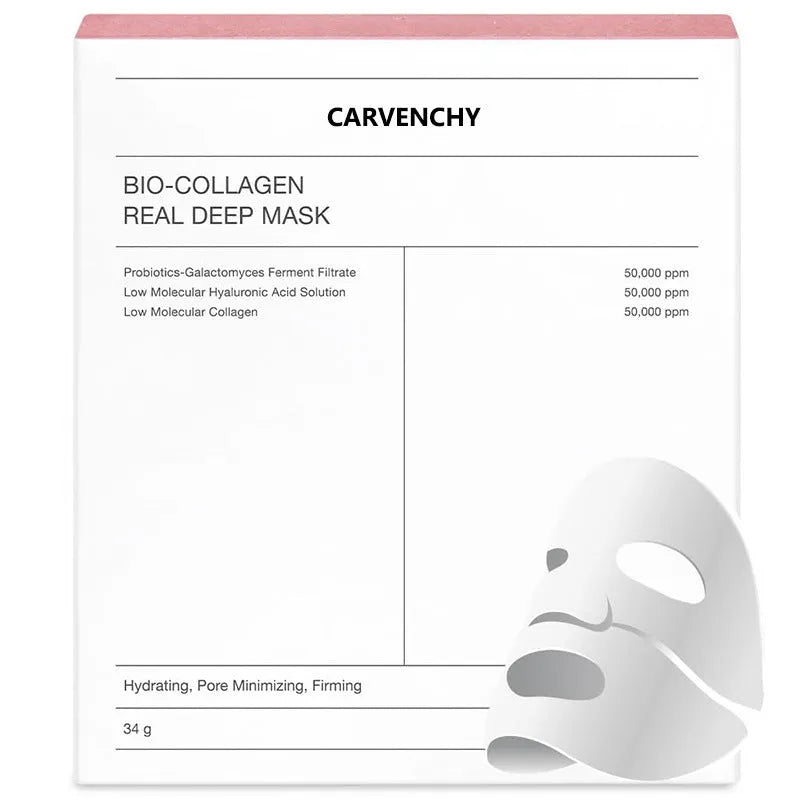Collagen face mask sheet 34g for deep hydration firming and brightening in 4-piece box