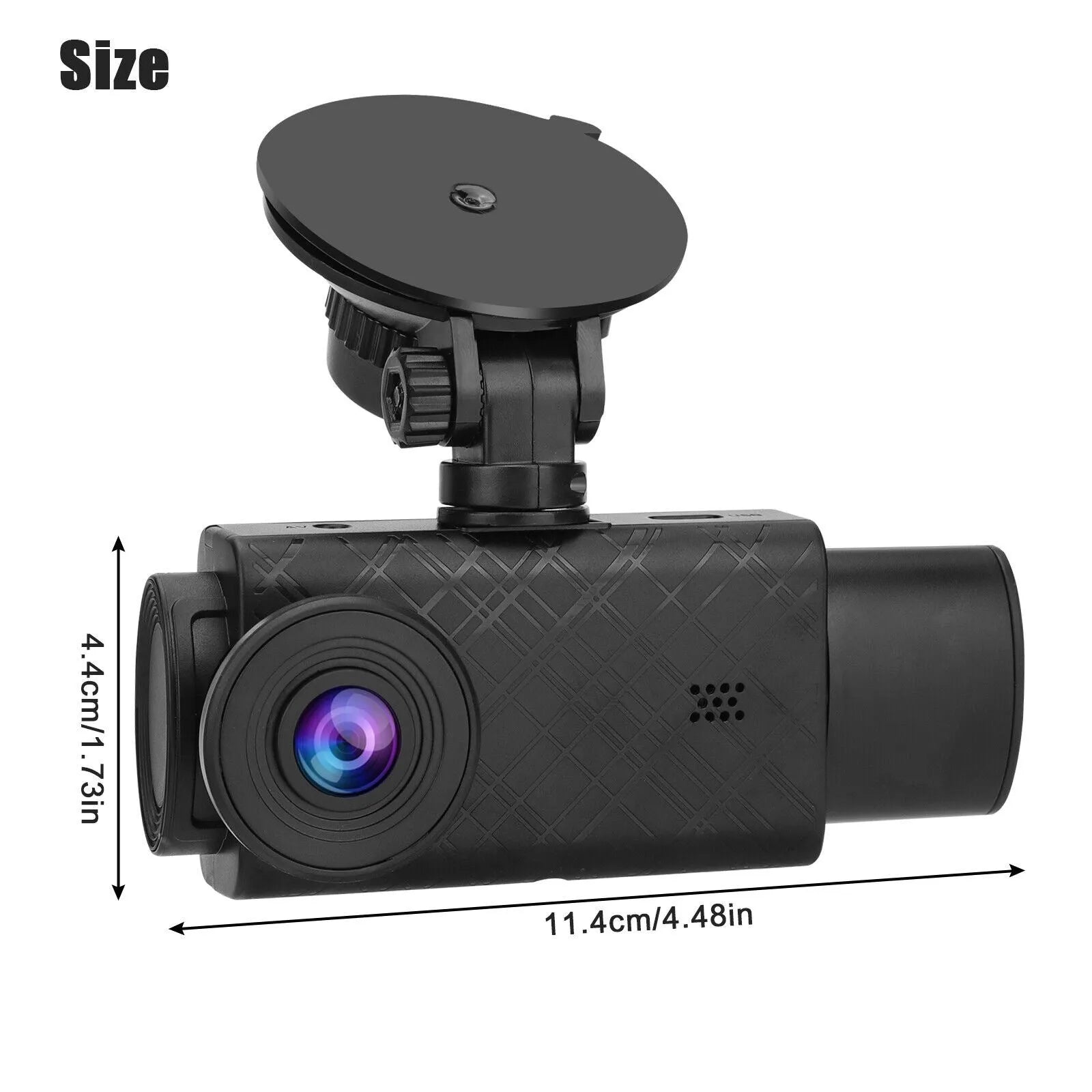 Black dashcam with 2 inch touch screen mounted on car dashboard showing 1080P recording display