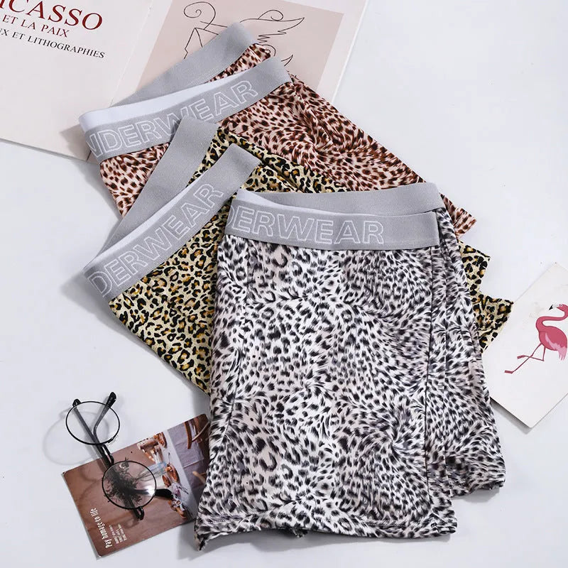 Men's leopard print boxer shorts in loose fit mid waist design