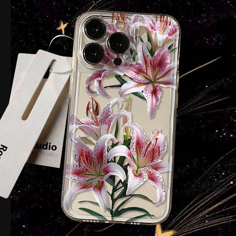 Versatile flower transparent TPU phone case for iPhone with TKKTC flowers lily embossed back cover
