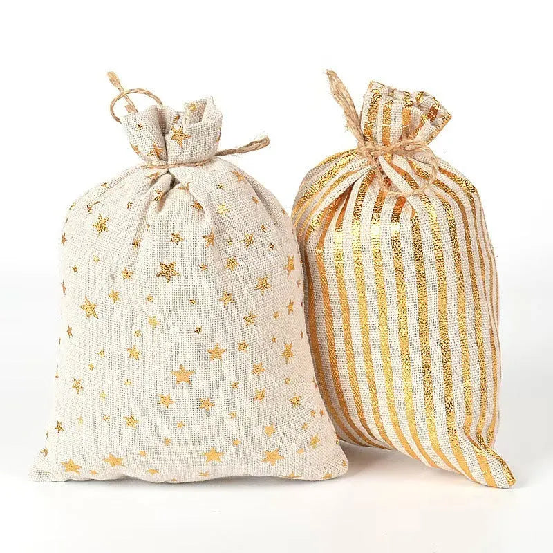 Christmas cotton and linen drawstring bags with digital tags 1-24, clips, hanging ropes, and hemp rope in 10x15cm and 13x18cm sizes