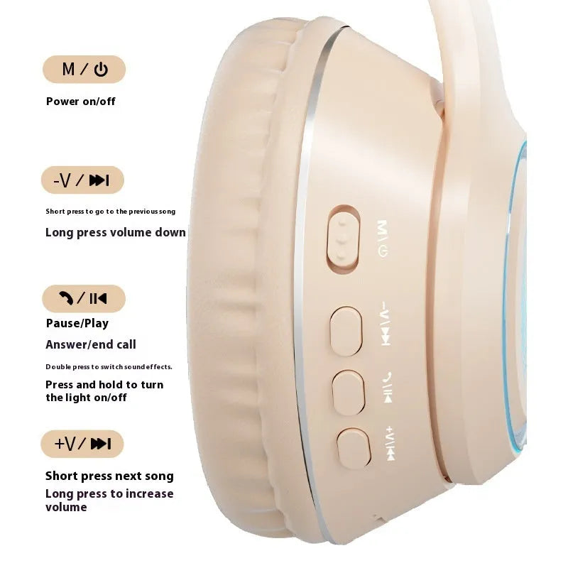 Wireless Bluetooth headset with subwoofer, noise reduction, breathing light, silicone head-mounted, available in multiple colours