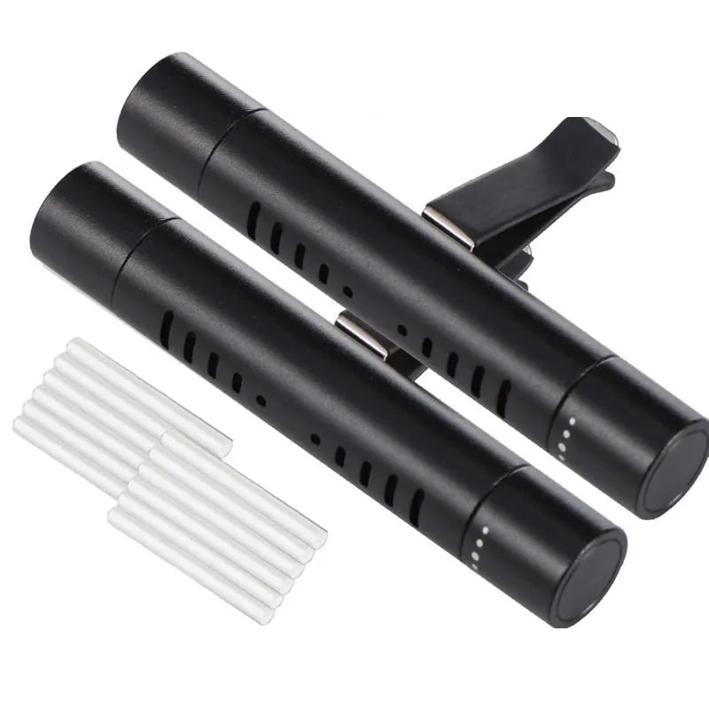 Solid metal car air vent clip air freshener with odourless incense sticks in one of five colour options.