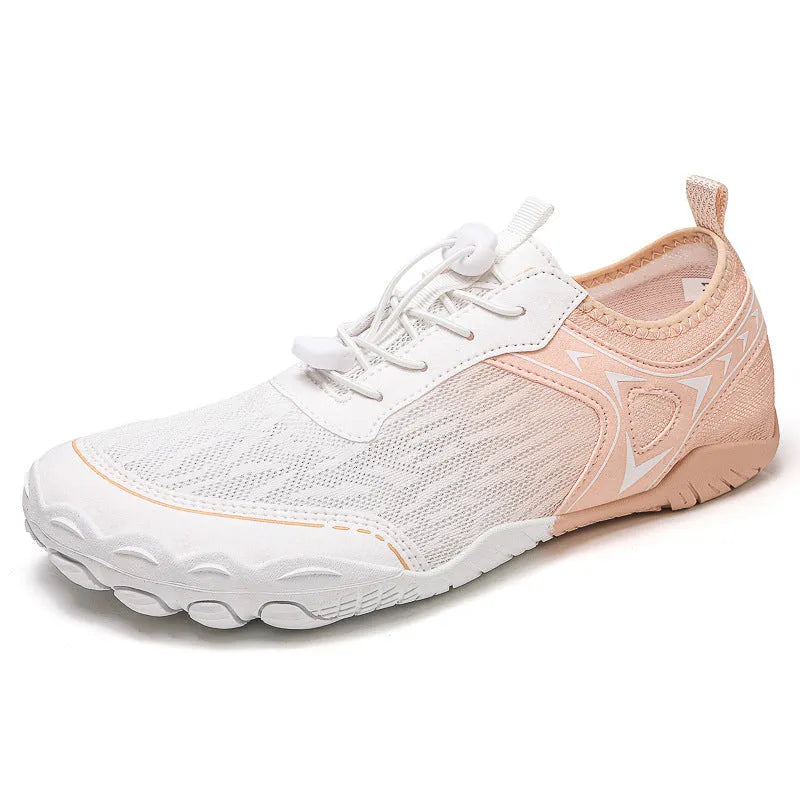Low-top five finger shoes with rubber sole and elastic band in multiple colours like army green and pink moon.