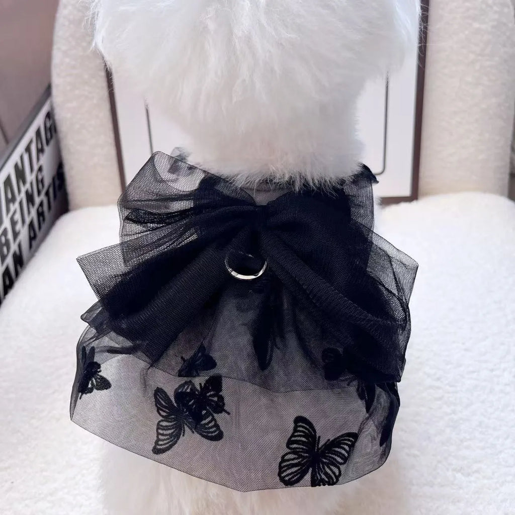 Black gauze princess tulle skirt for a small dog, showing lightweight sheer fabric and formal style.