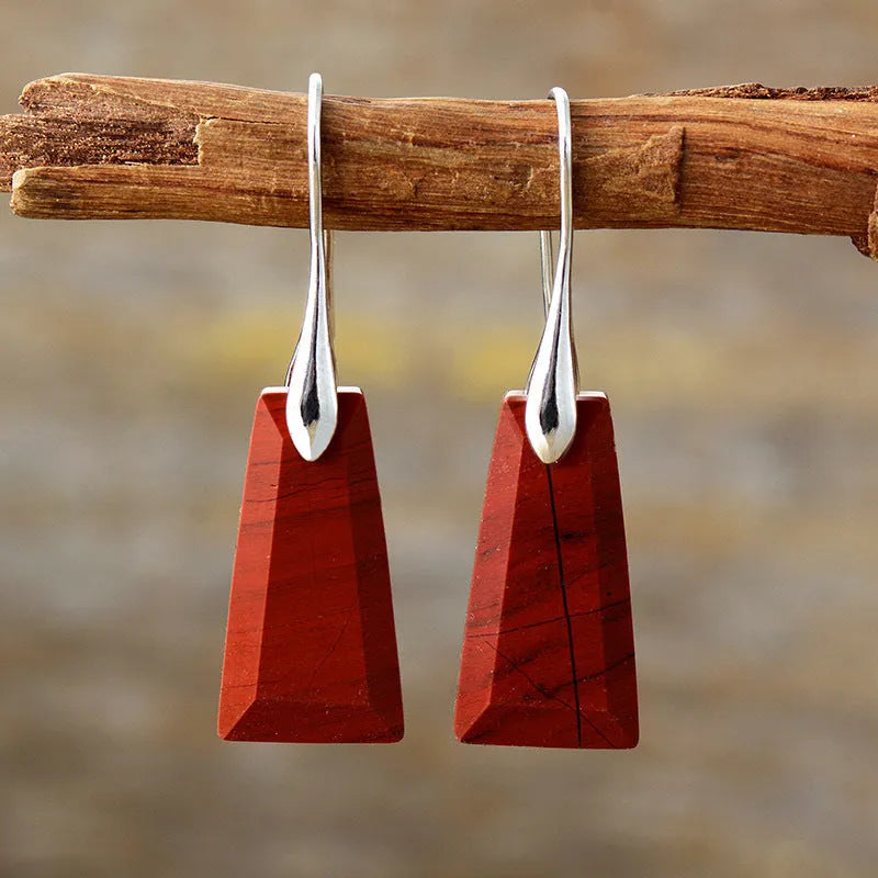 Geometric natural stone and crystal earrings with gold or silver hook in lapis lazuli colourway