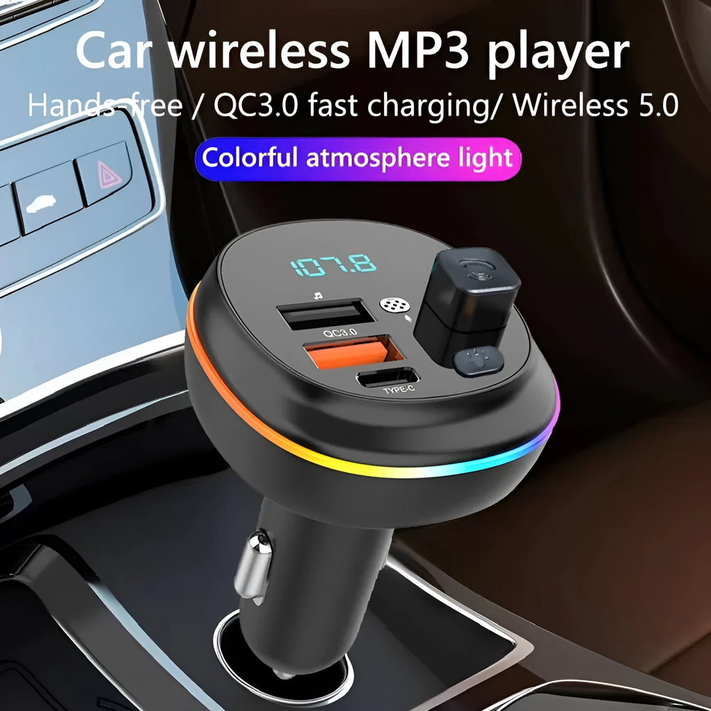 Car FM transmitter Bluetooth handsfree kit with 1.2 inch ABS screen plugged into cigarette lighter