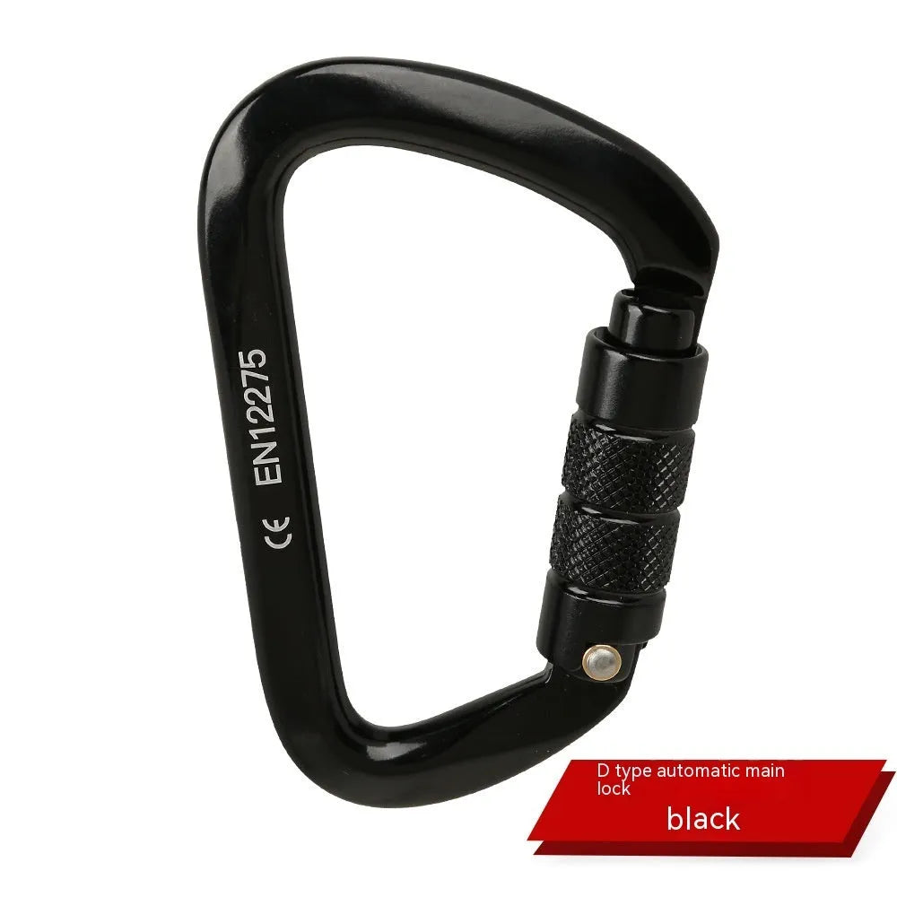D-type rock climbing safety lock with automatic or threaded gate mechanism in various colours