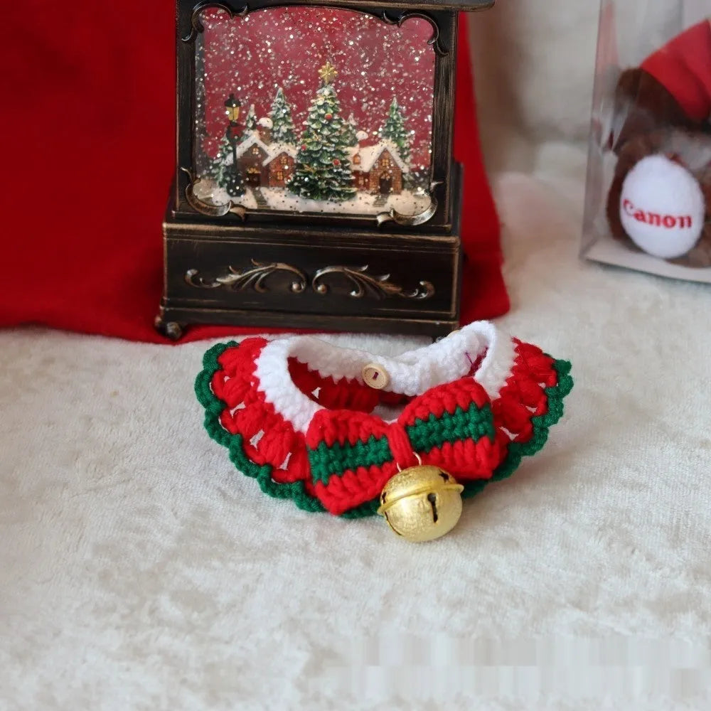 Christmas pet scarf with knitted wool Santa reindeer bell designs in multiple colours and sizes
