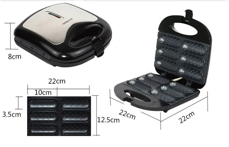 Black hot dog roast sausage frying machine with non-stick surface on kitchen counter