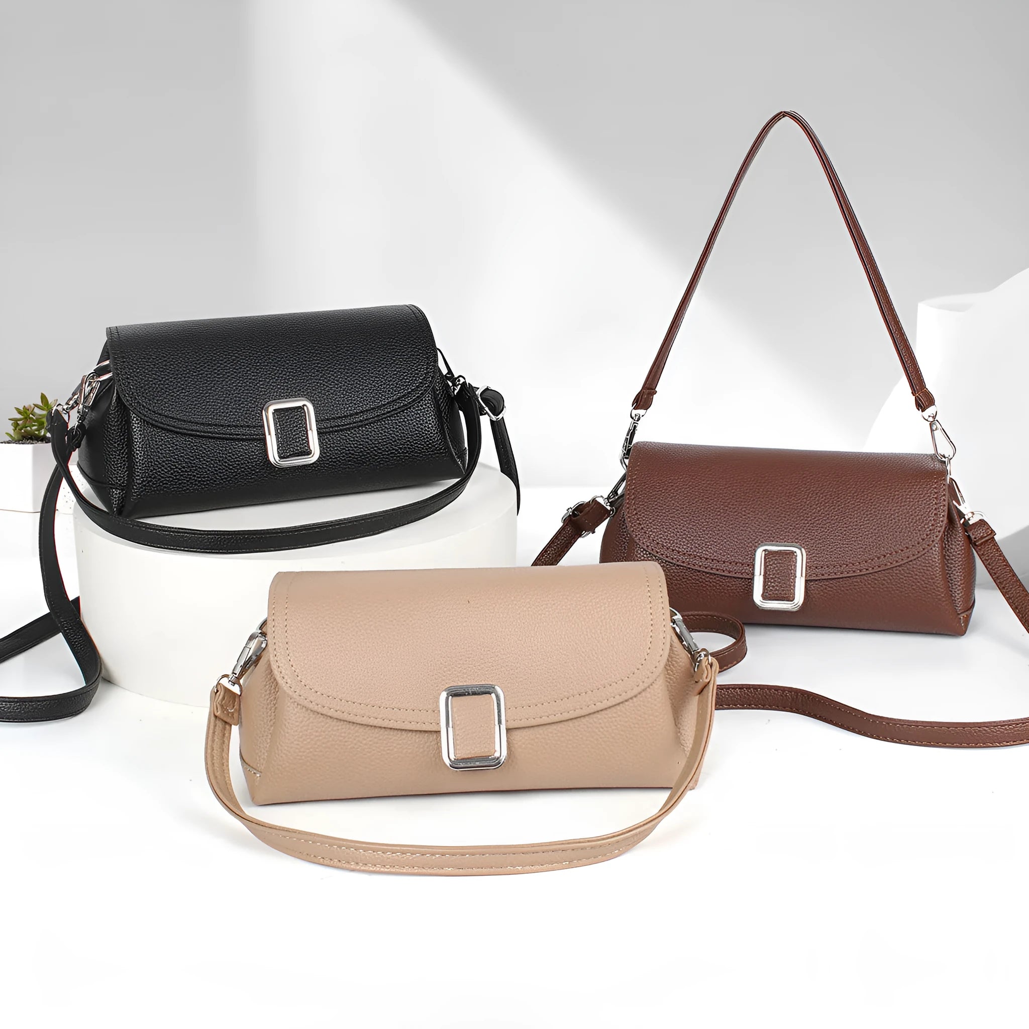 Women's PU leather shoulder handbag with crossbody strap in multiple colour options