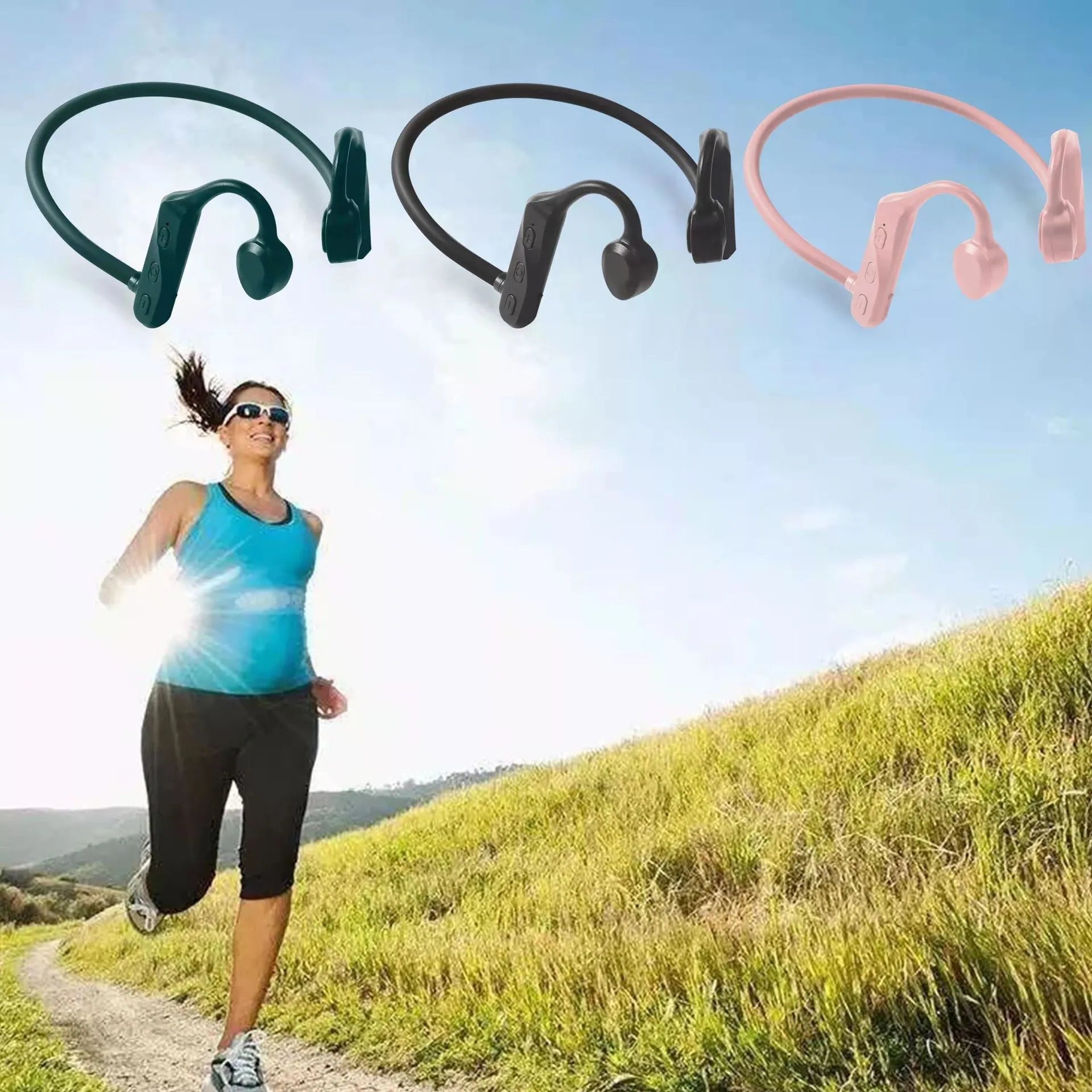 Wireless sports headphones neck-hanging Bluetooth 5.0 with mic in Black, Green, Pink colour options