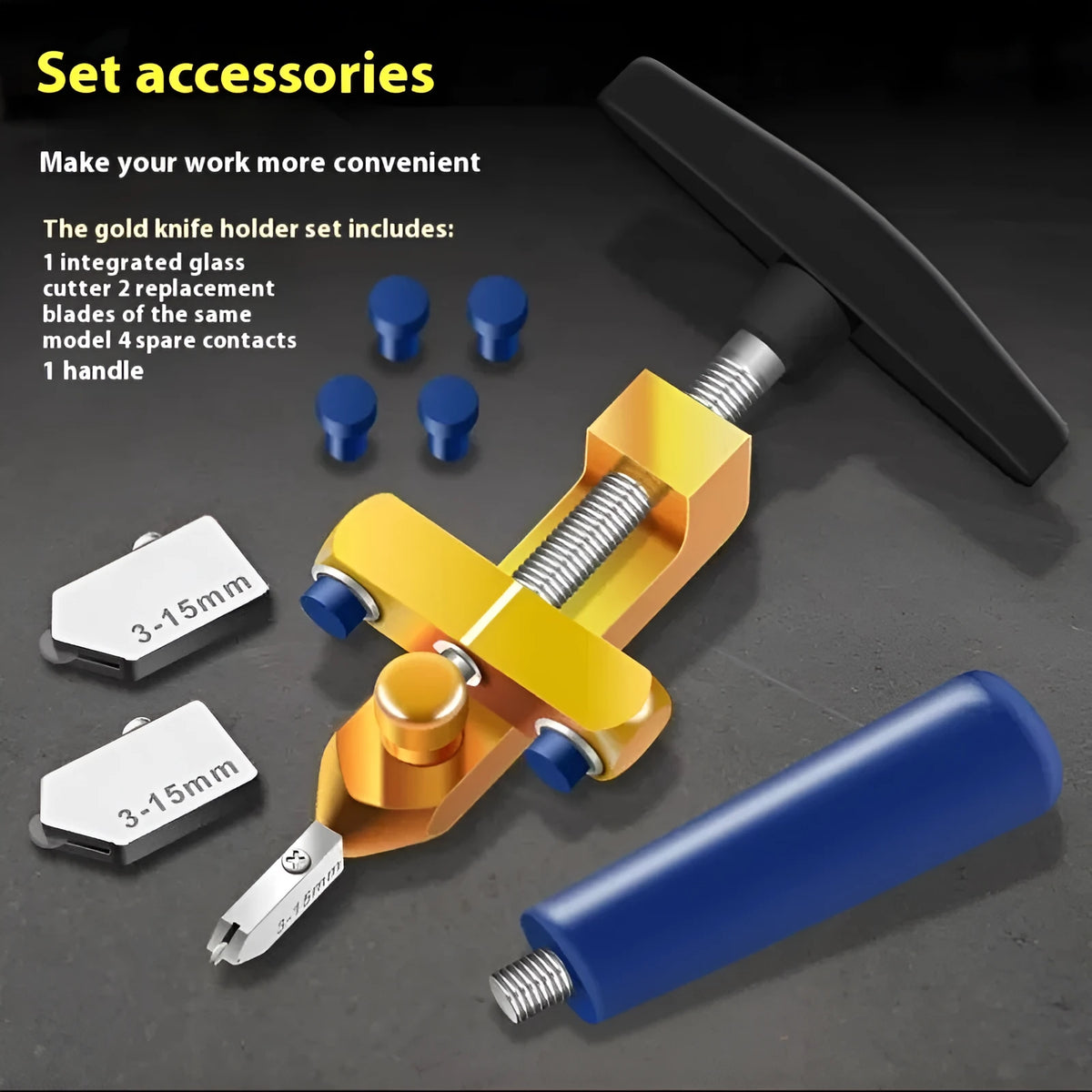 2-in-1 gold knife luxury set roller glass cutter with hard alloy wheel for ceramic tiles and glass, 3-15 mm depth