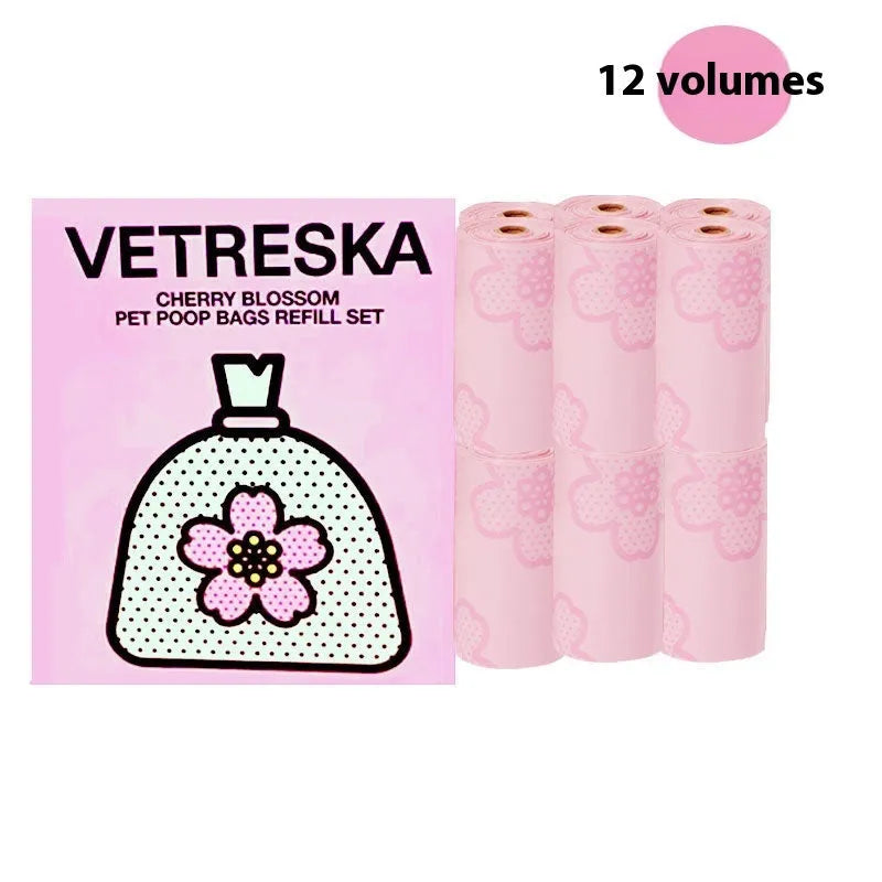 Dog waste dispenser capsule with roll of scented biodegradable bags in choice of strawberry, orange or cherry blossom