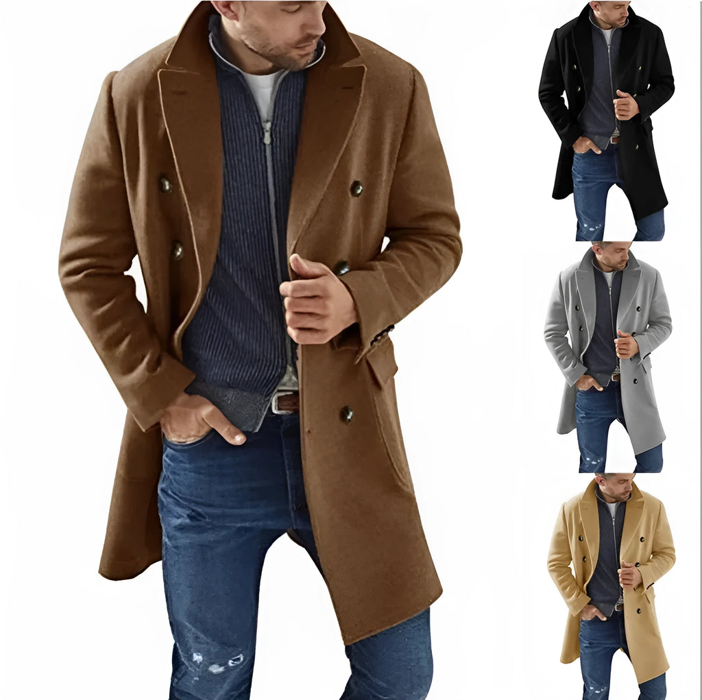 Woolen men's coat warm padded jacket solid colour with polyester lining black camel khaki light grey S to 2XL
