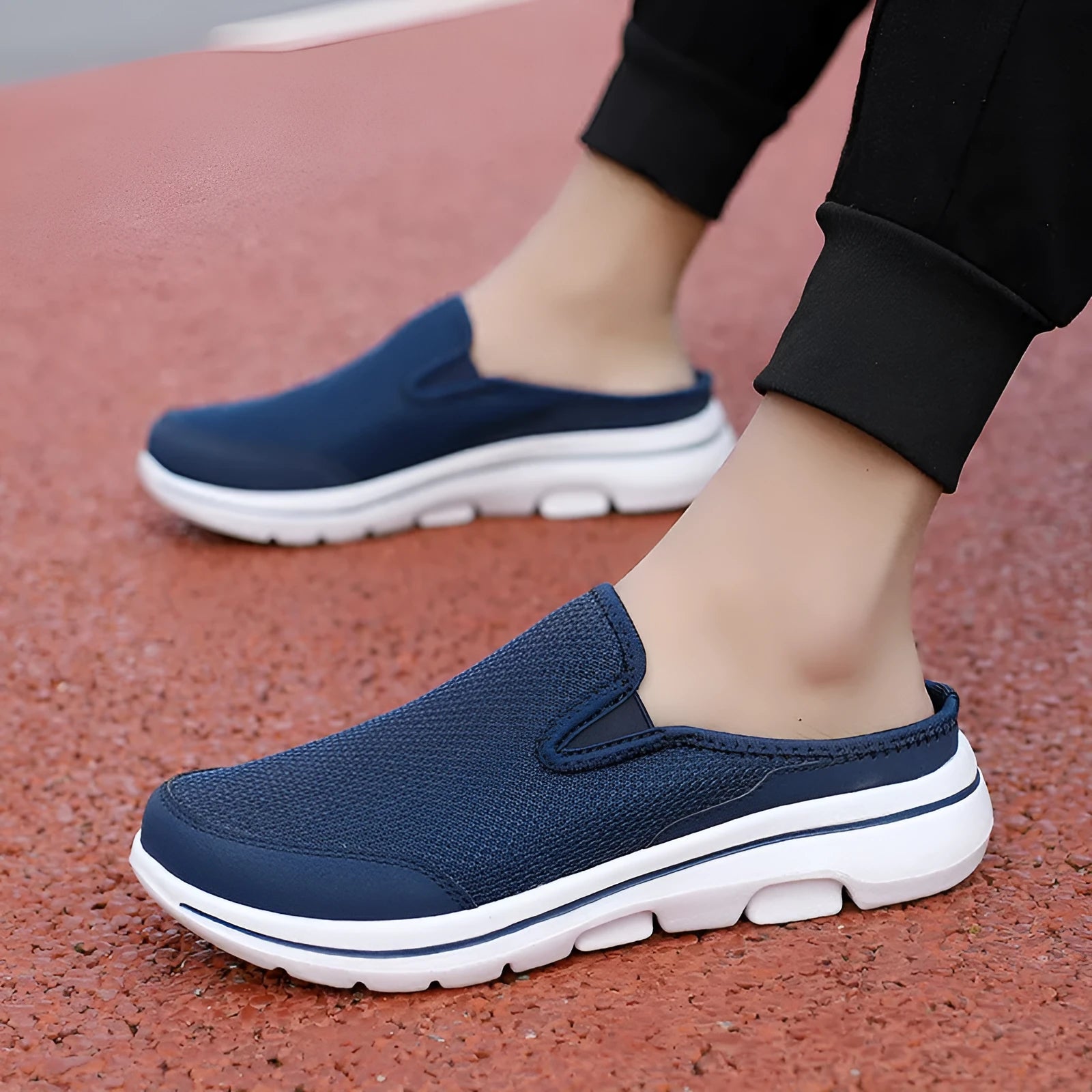 Breathable mesh toe holder slippers in solid colours on a flat MD sole.