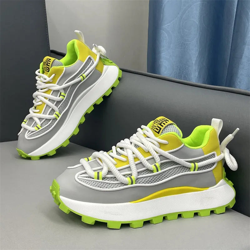 Height increasing casual board shoes white colour breathable mesh upper rubber sole elastic band