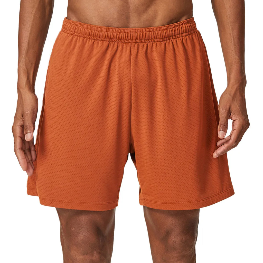 Men's sky green quick-dry double-layer running shorts with a mid-waist, laid flat.