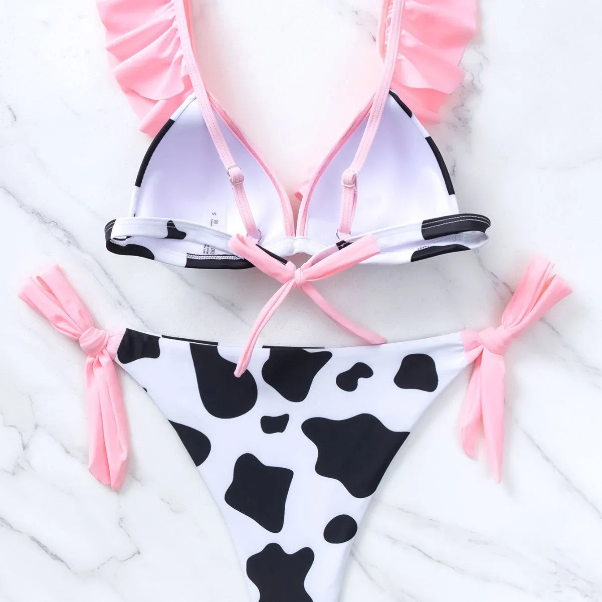 New printed hard cup lace-up bikini swimsuit for women in black JY250BK, polyester, sleeveless, sizes S M L