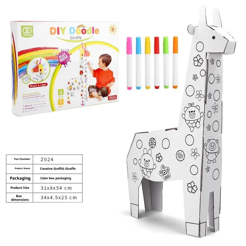 Handmade DIY three-dimensional carton paper model colour filling toy kit with graffiti castle design