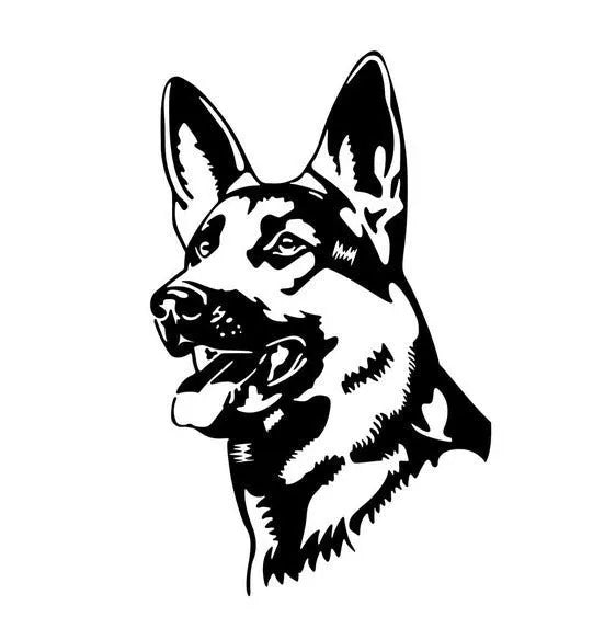 Reflective Alsace Shepherd dog vinyl car bumper sticker, 13cm by 8cm, in various colours.