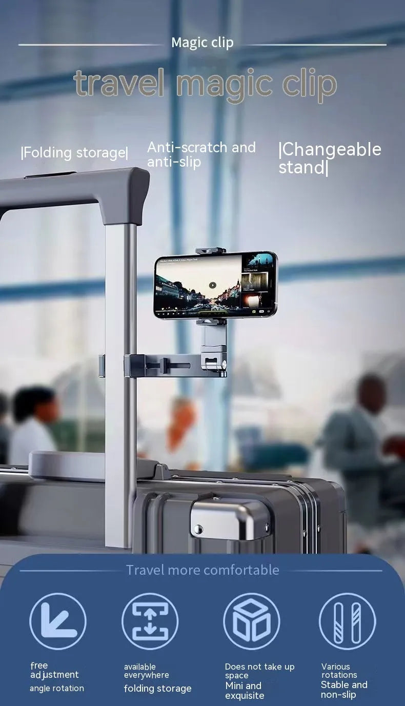 Silver aluminium alloy portable foldable clip lazy phone holder on a desk