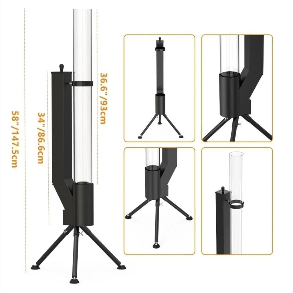 Vertical iron rocket furnace wood burning heating stove for outdoor courtyard use.