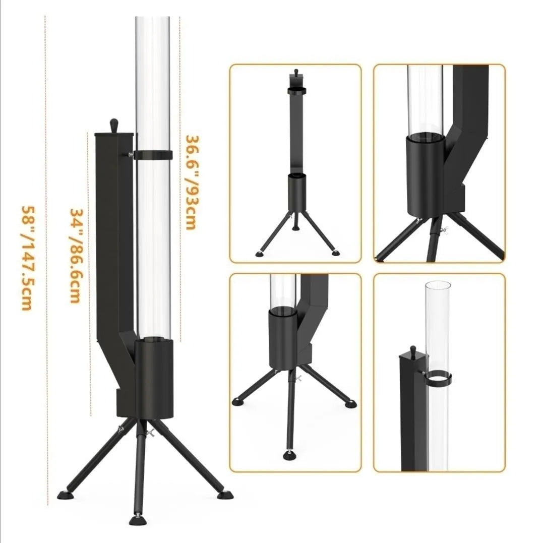 Vertical iron rocket furnace wood burning heating stove for outdoor courtyard use.