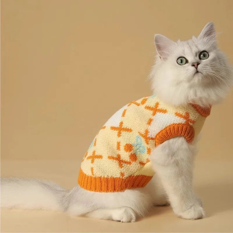 Orange cherry colour cat sweater diamond cherry knit autumn winter clothing
