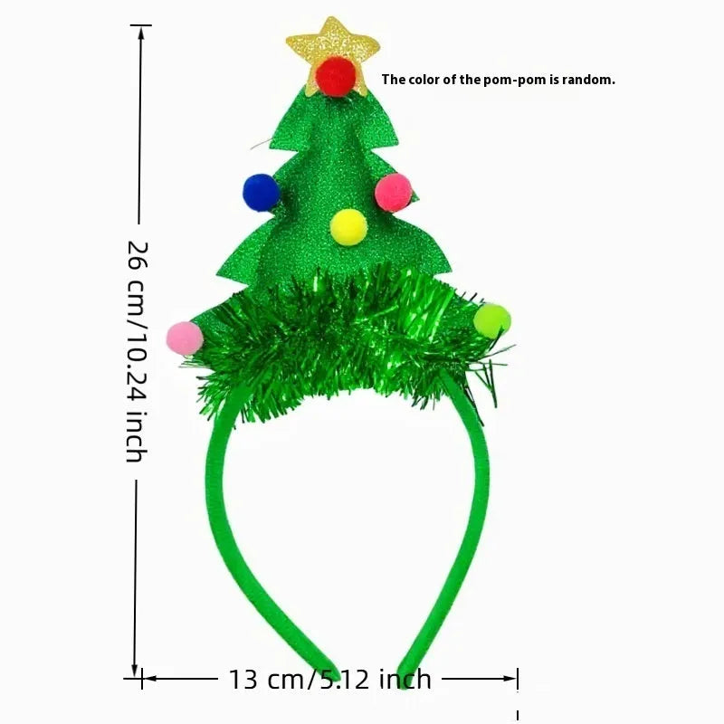 Cartoon Christmas headband party headdress handmade from polyester fibre with elk motif in a red fluffy ball cap style.