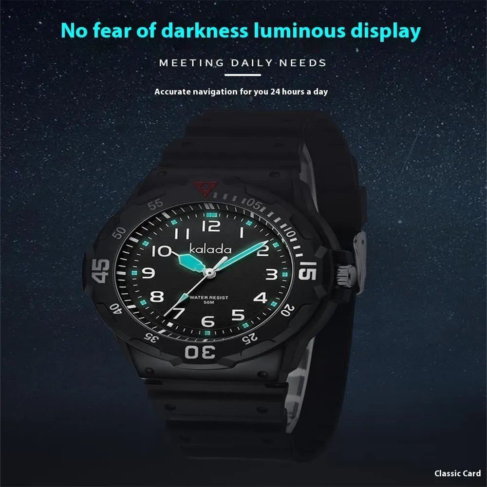 Men's sports luminous pointer quartz watch, casual style, black and blue colour option
