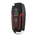 Red and black one-way remote control car alarm unit with two remotes for vehicle security.