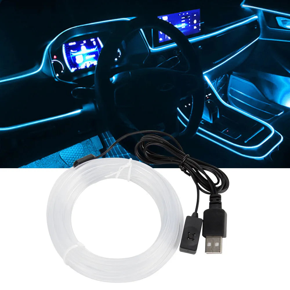 Colourful USB car EL ambient lighting strip in PVC material showing flexible installation options