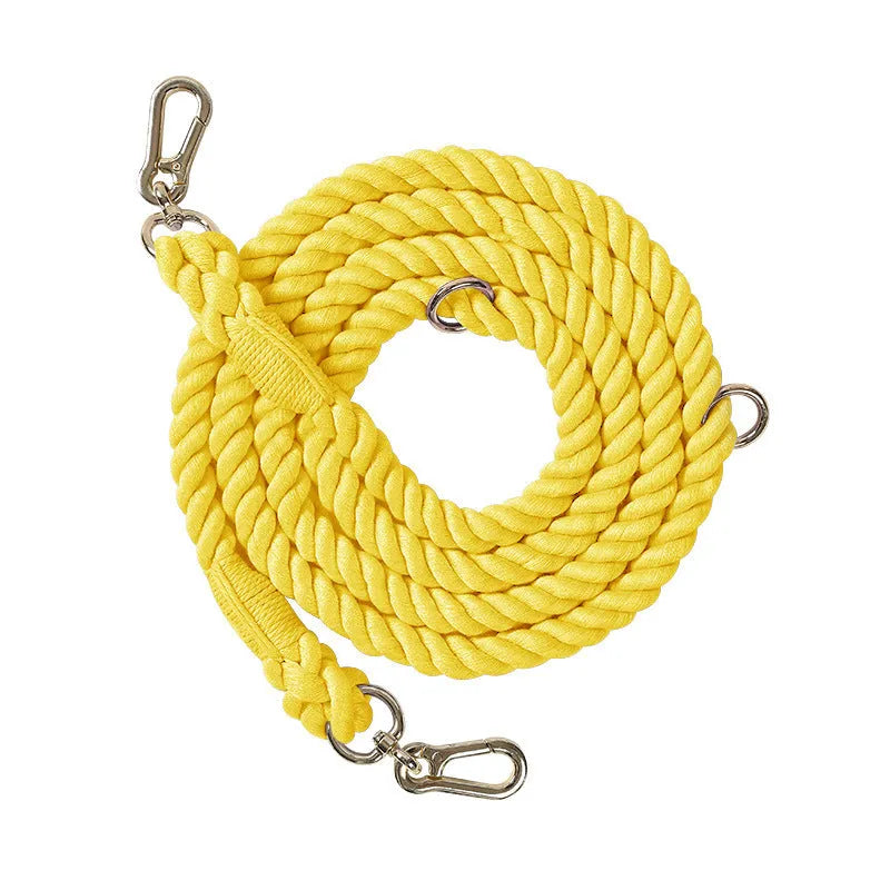 Woven rainbow double-ended dog lead with hand-held rope section in multiple colour options