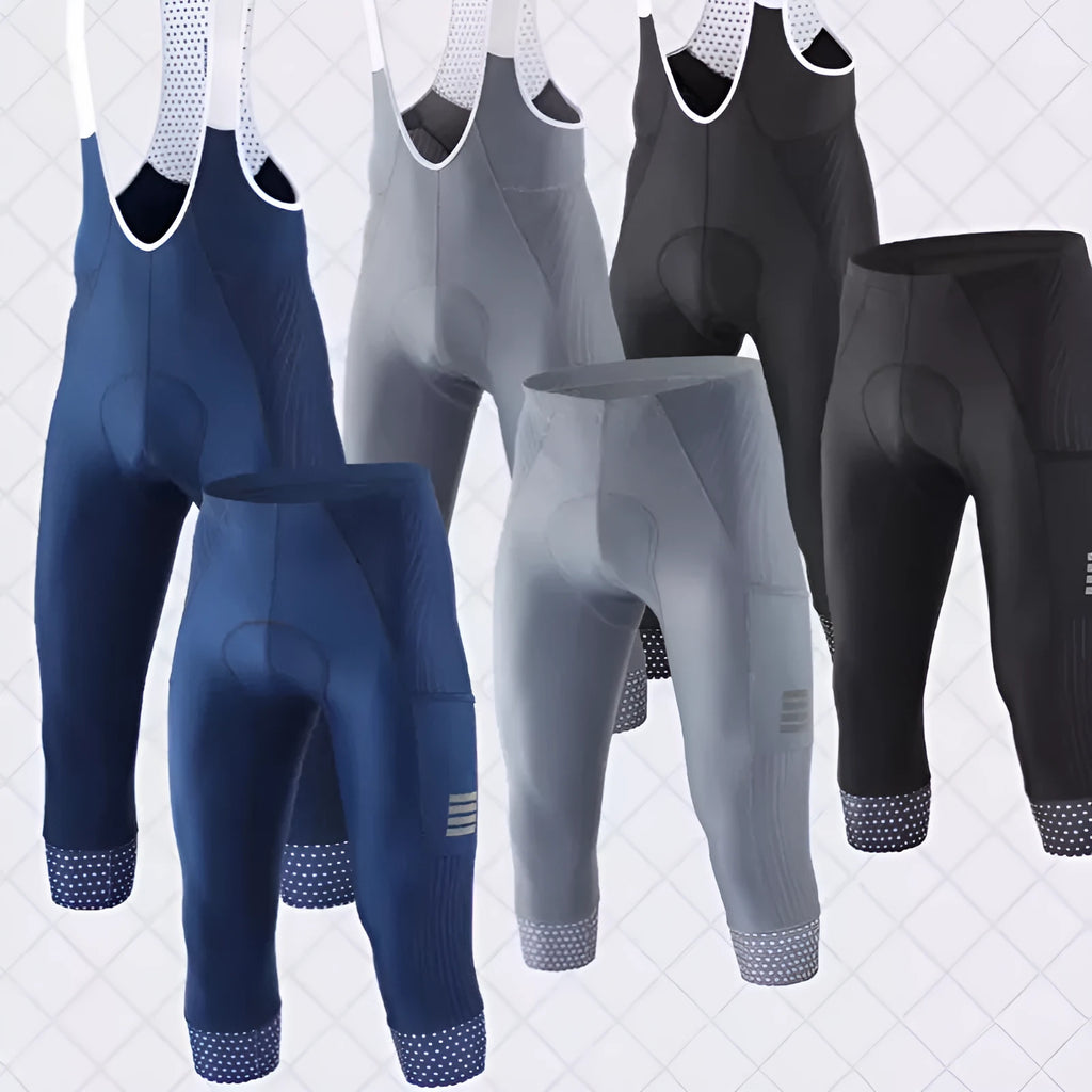 Black shock-absorbing cycling pants with seven-inch inseam and reflective cursor for road mountain biking