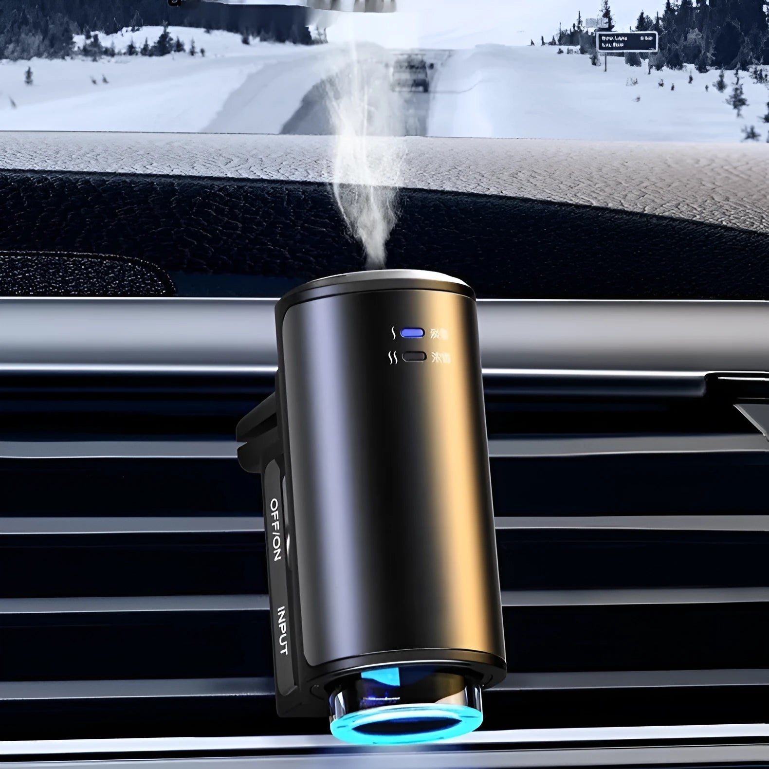 Obsidian Black car air vent clip-on aroma diffuser with essential oil bottles