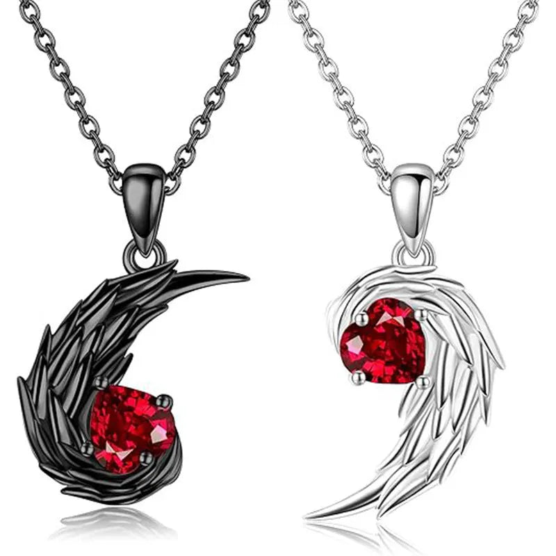 Two-colour couple necklace set with snake bone chain and geometric diamond love pendant, zinc alloy, one pair