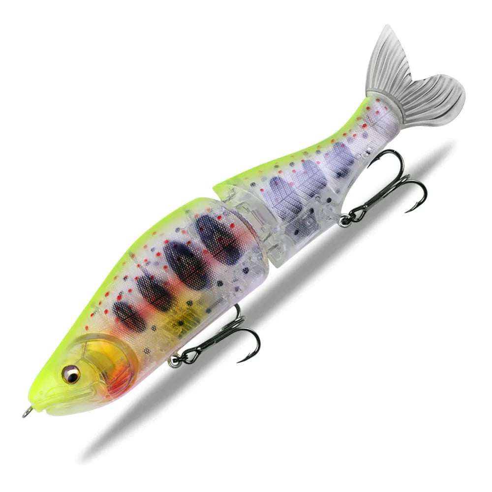 Hard plastic fishing swim bait lure measuring 185mm in length in one of fifteen available colours.