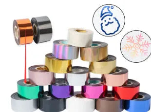 Roll of gold electrochemical aluminium hot stamping foil for leather and plastic branding.