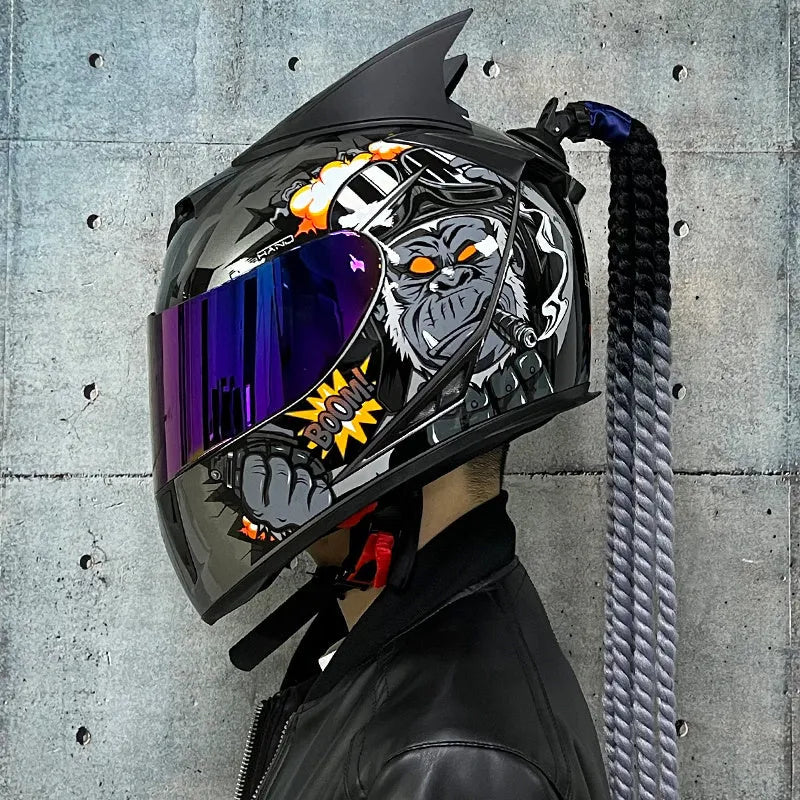Dirty Braids full-face motorcycle helmet with graphic design options on an ABS shell.