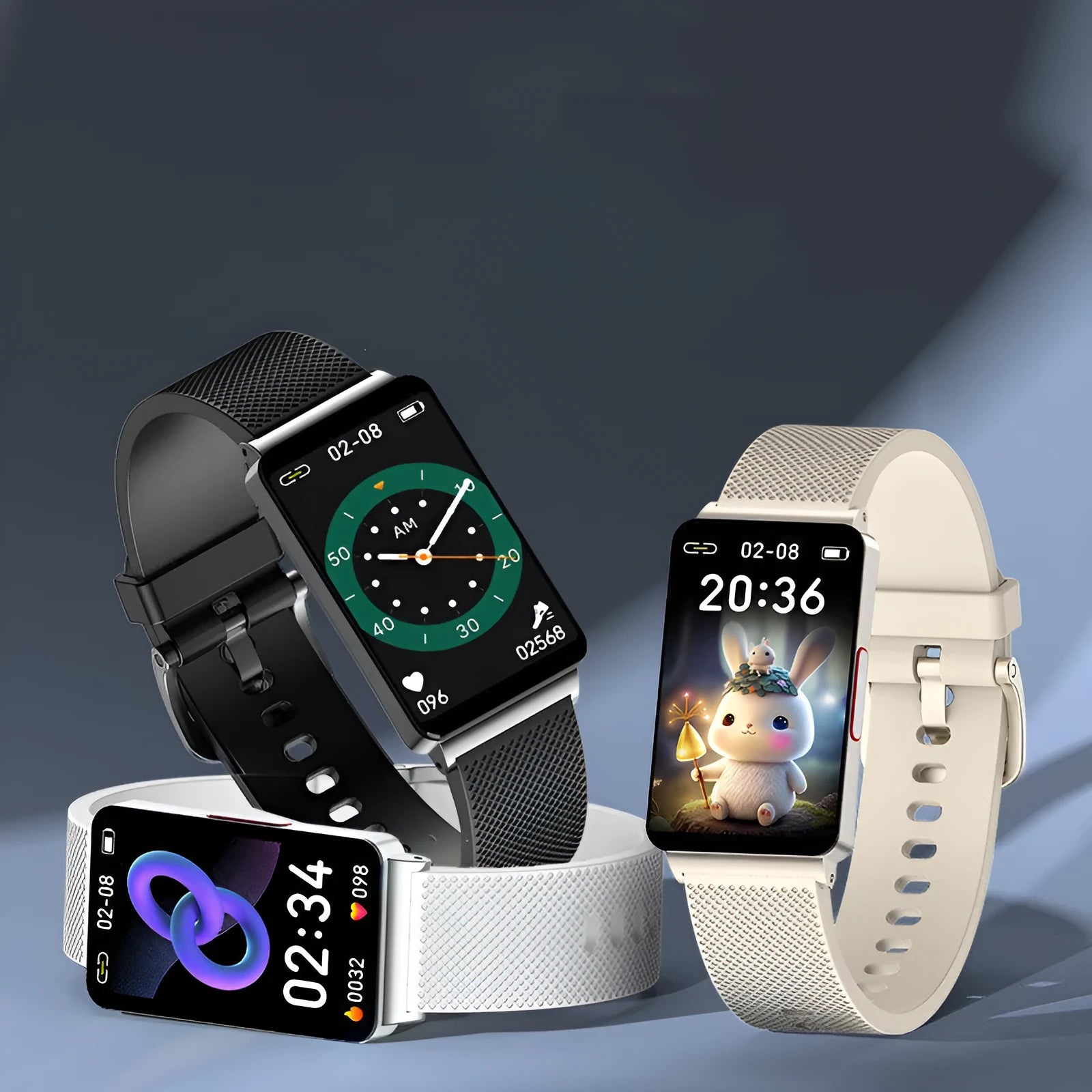 EP08 Smart Bracelet blood glucose monitor in black, gold, or silver with TPU strap