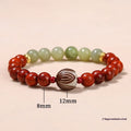 Red rosewood and gray jade Bodhi Lotus bracelet with geometric round beads.