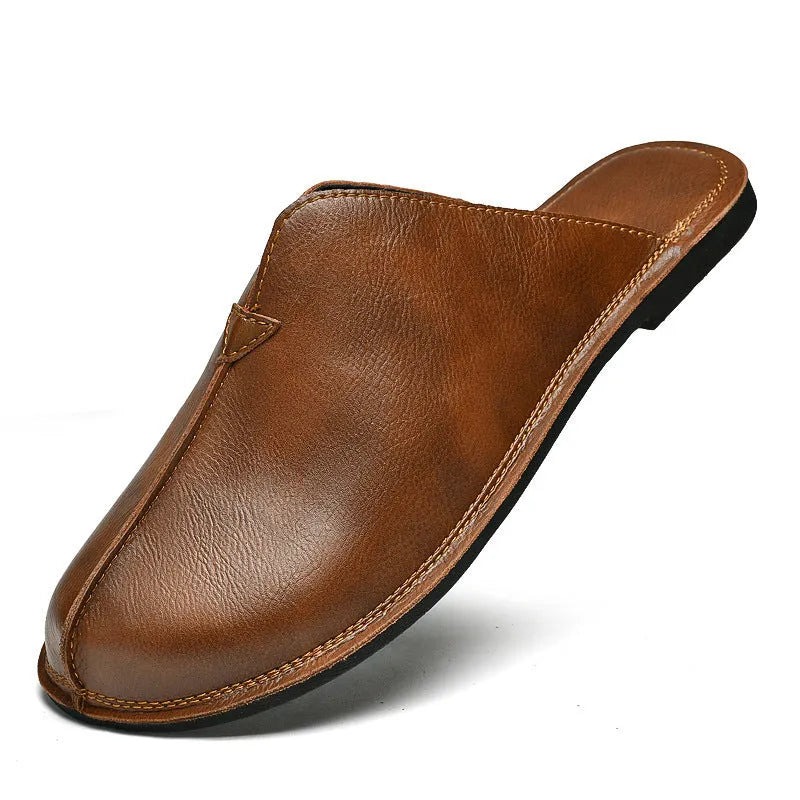 Men's Retro Easy Matching Lazy Flat Beach Slippers in Brown and Black with Rubber Sole, Available in Sizes 38 to 47 for Casual Summer Wear